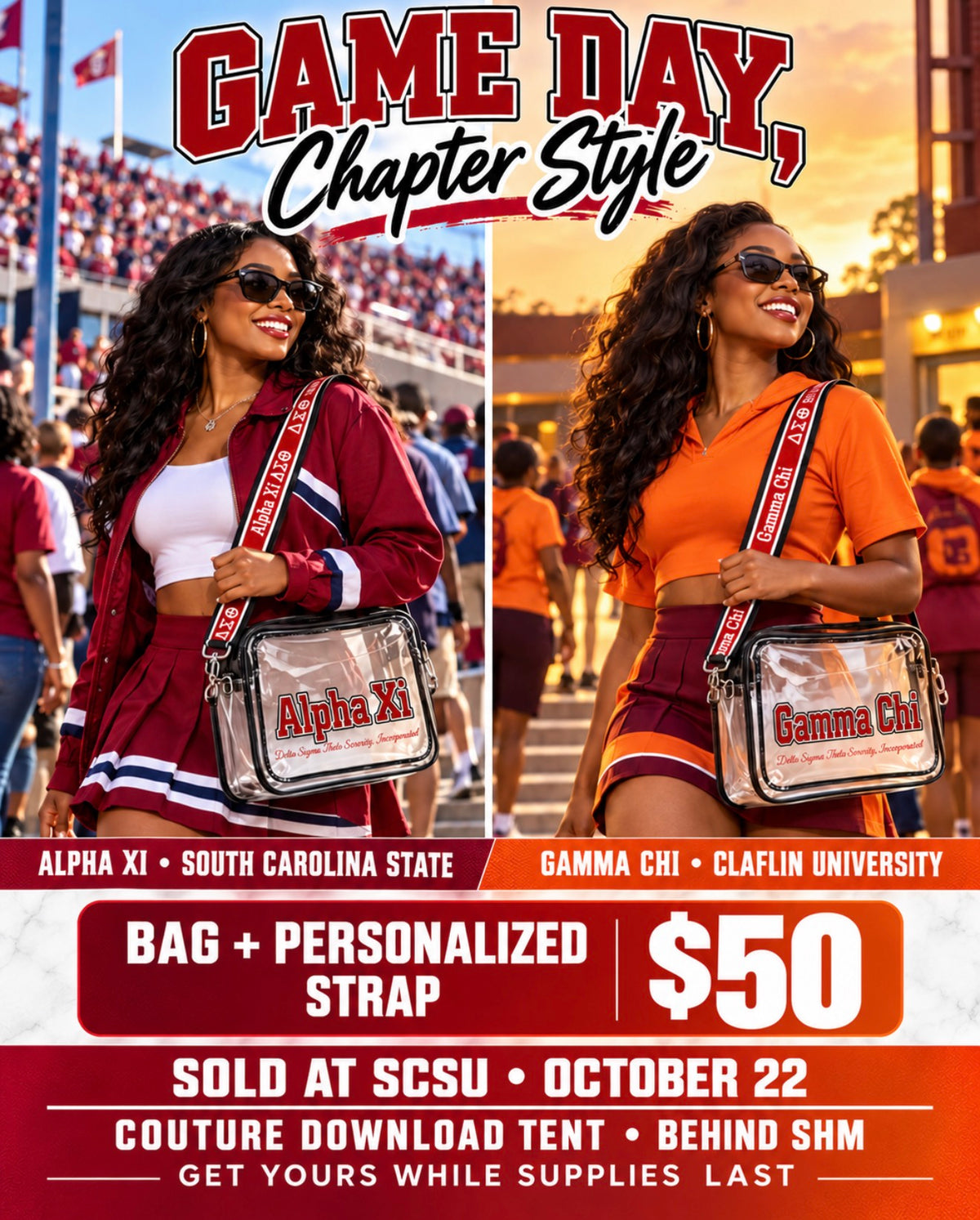 X-Large Gamma Chi ………Claflin University stadium bag