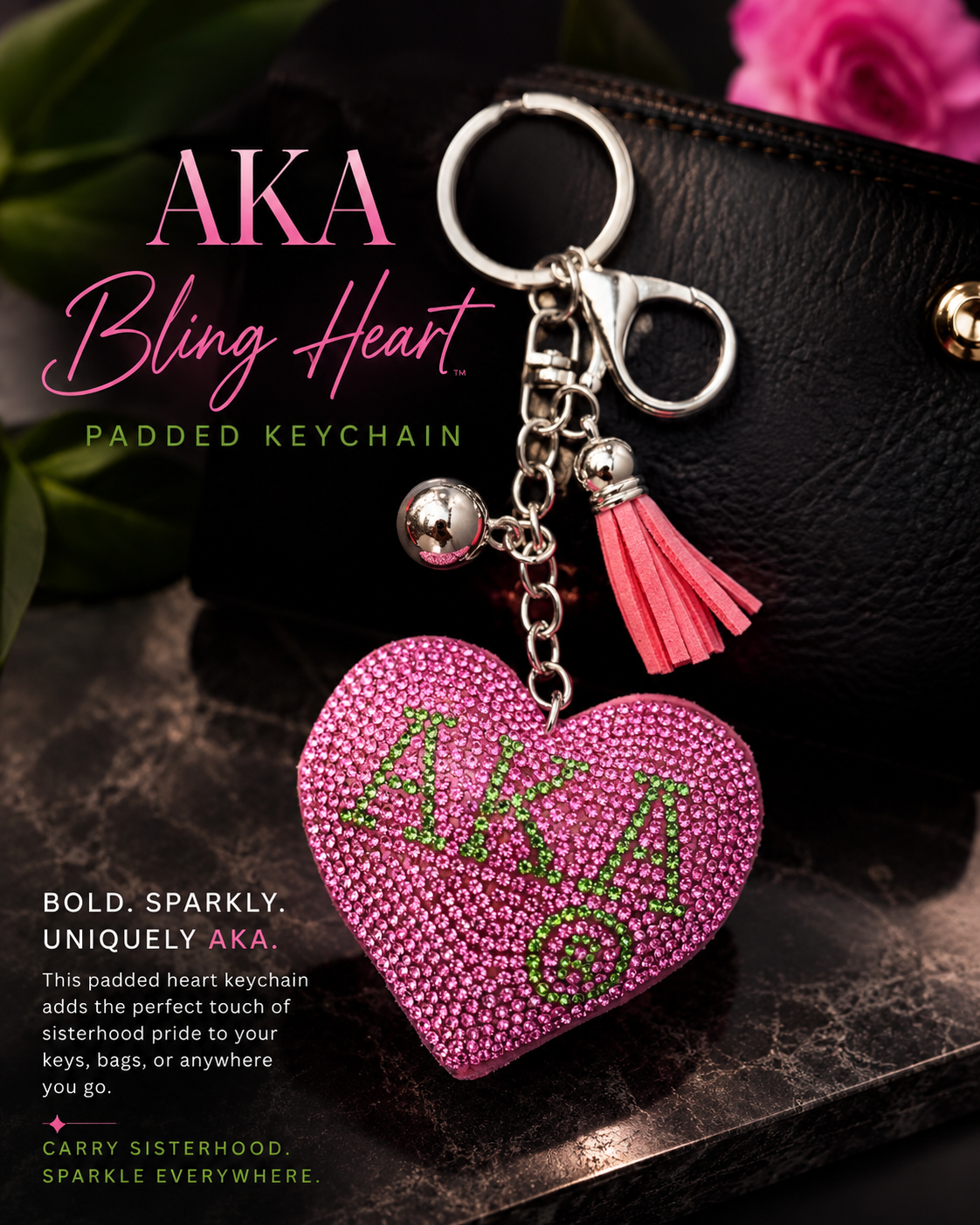 The AKA Sparkle Padded Heart Purse Charm