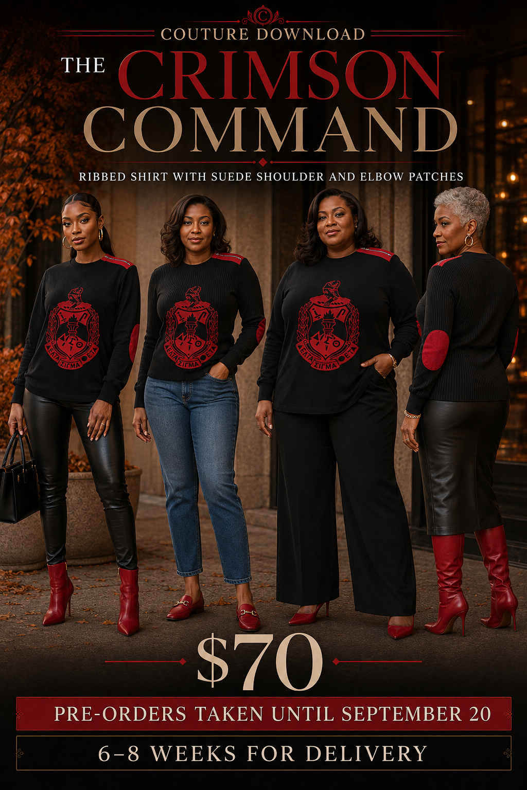 PRE-ORDER THE CRIMSON COMMAND
Ribbed Shirt with Suede Shoulder and Elbow Patches